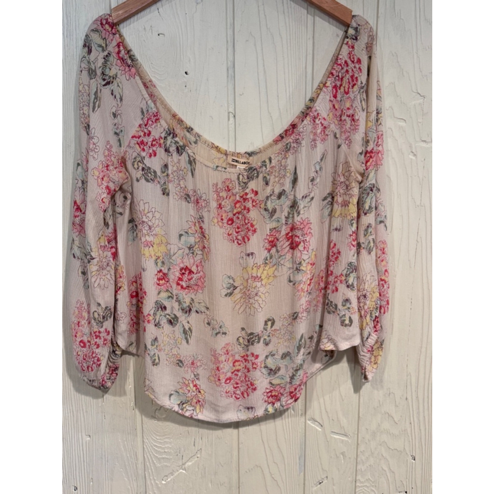 Billabong Floral Blouse - Size M - Beige & Pink